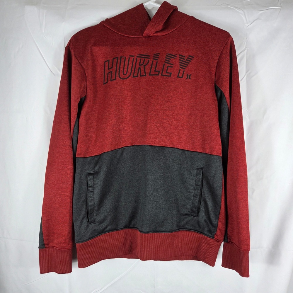 Hurley Nike DriFIT Boys Hoodie XL 13-15 Red Gray Colorblock Performance Pullover